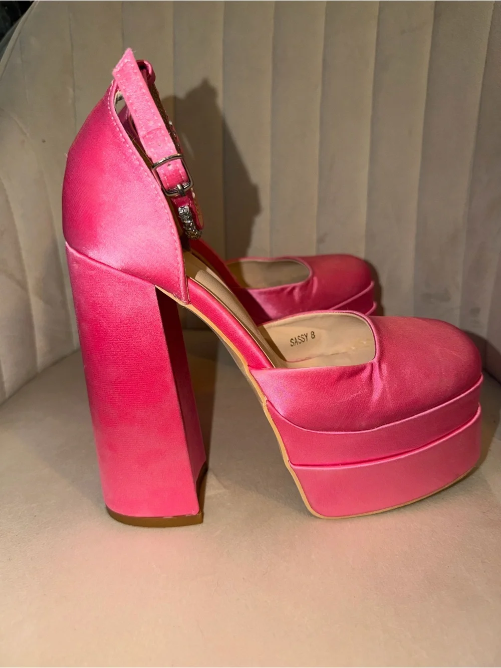 Bold Hot Pink Platform Block Heel Ankle-Strap Pumps